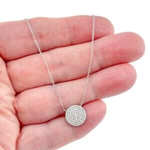 Vintage Sterling Silver 925 CZ Concentric Circle Pendant Necklace 16-18 inches